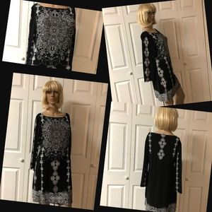 379 Style & Co Black Print Dress Size Medium